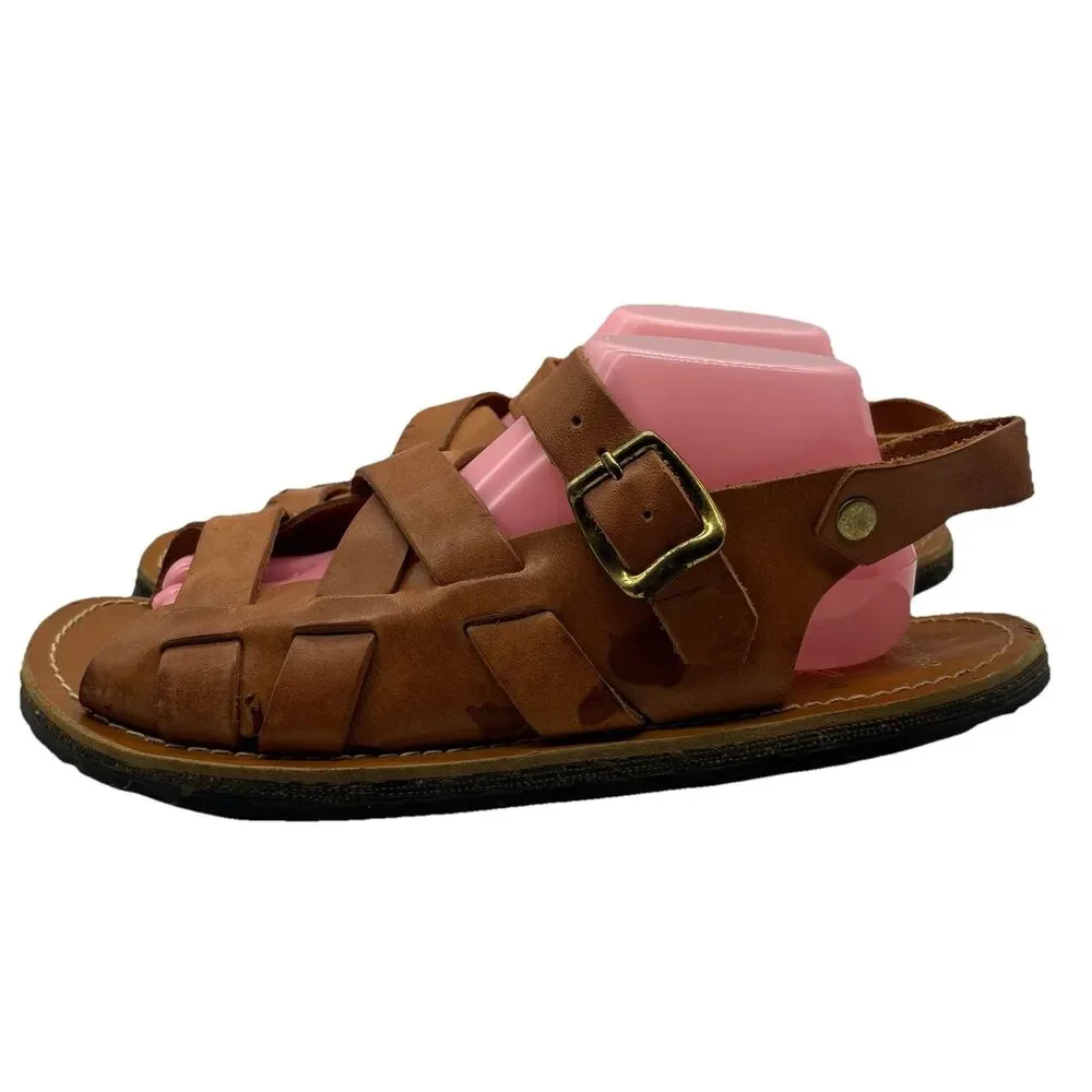 Jarman Italy Leather Sandals Mens 10 D Brown Gladiator Fisherman Jesus Mule